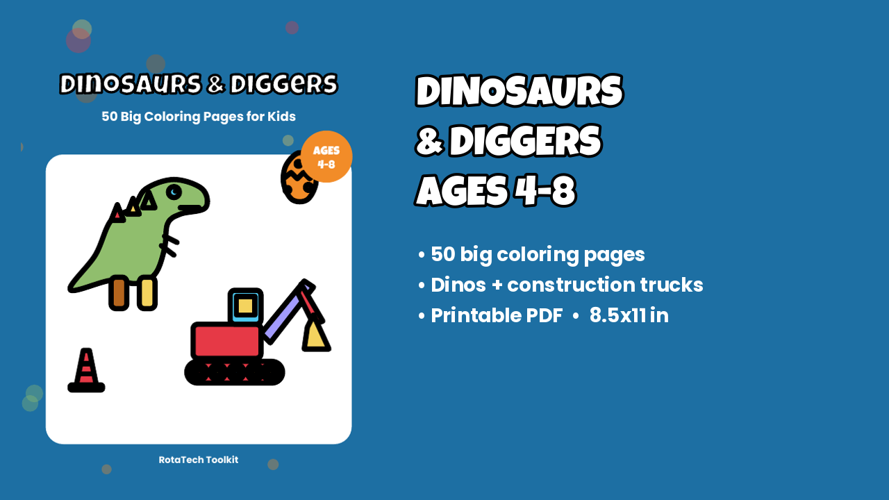 Dinosaurs and diggers coloring book for kids cover