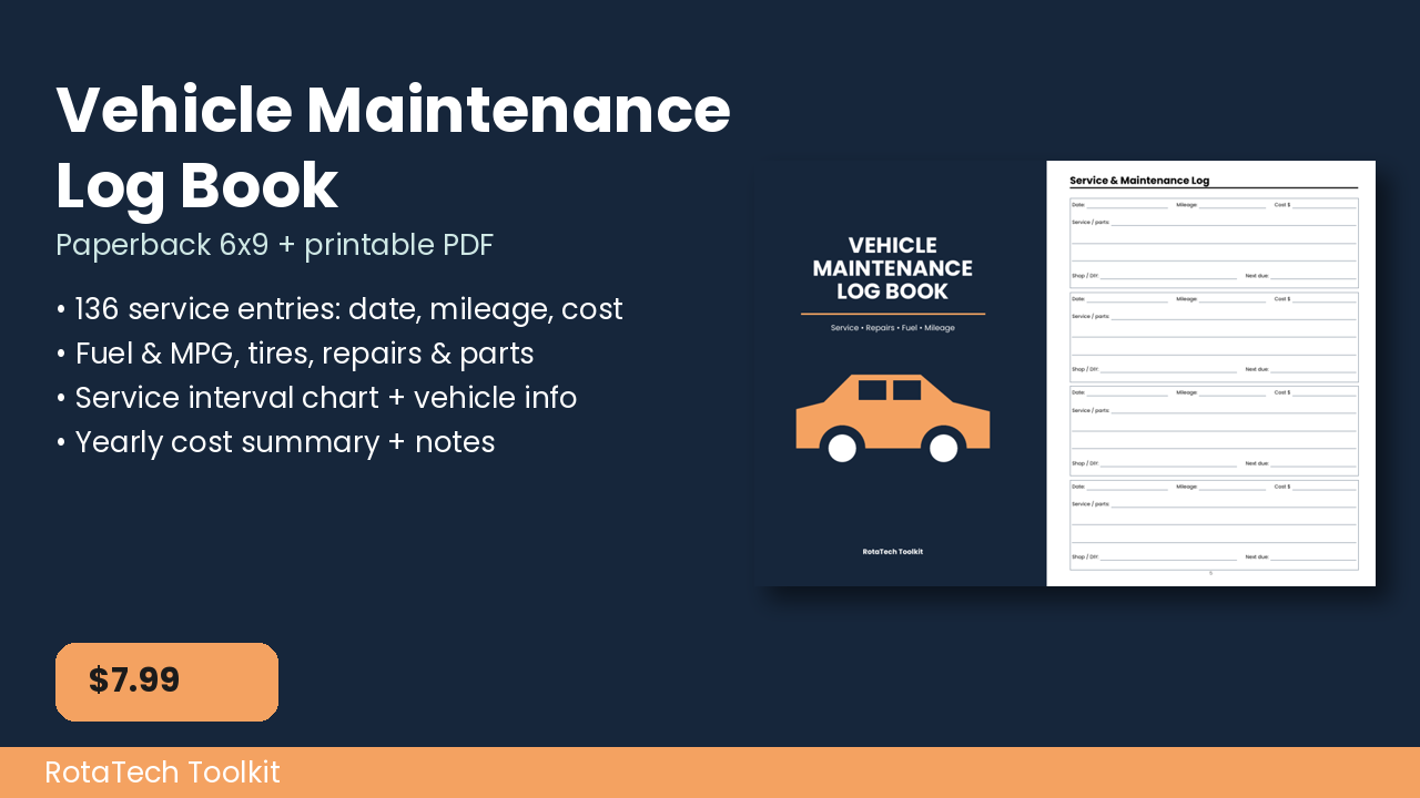 Vehicle maintenance log book cover